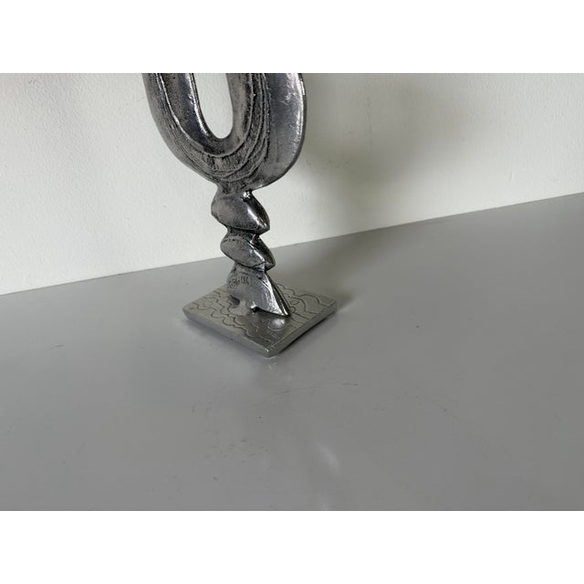 Silver Vintage Don Drumm Brutalist Cast Aluminum Double Candle Holder, Signed For Sale - Image 8 of 12