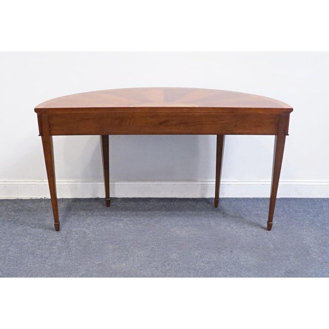 Ethan Allen Newman Collection Mahogany Sunburst Traditional Federal Hepplewhite Style 56" Demilune Sofa Table 34-9401 For Sale In Kansas City - Image 6 of 7