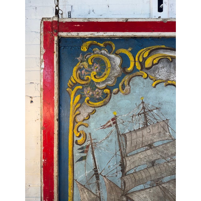 1940s English Merry-Go-Round Center Panel – Large Scale Nautical Oil Painting on Masonite For Sale - Image 4 of 9