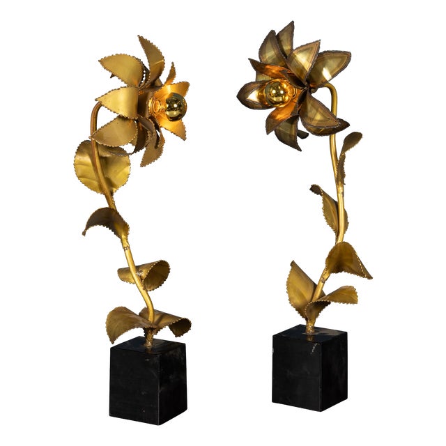Vintage 20th Century French Floral Table Lamps from Maison Jansen, 1970s, Set of 2 For Sale