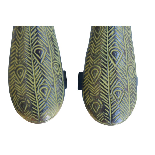2020s Green Brass Peacock Door Handles, a Pair For Sale - Image 5 of 5
