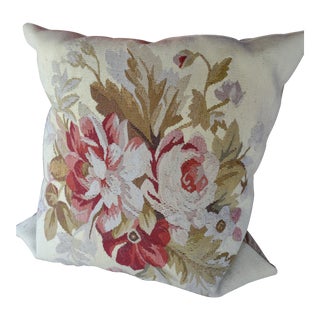 Vintage Beautiful Aubusson Down Filled Floral Pillow For Sale