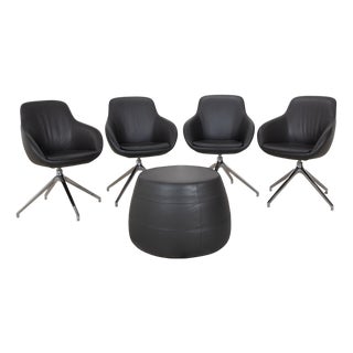 Leather Chairs and Ottoman in Brown and Grey from Signet Mailo, Set of 5 For Sale