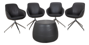Leather Chairs and Ottoman in Brown and Grey from Signet Mailo, Set of 5