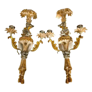 Pair of Italian Butler Monkey Wood Painted Sconces