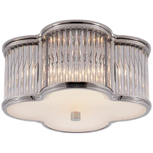 Alexa Hampton for Visual Comfort Signature Basil Small Flush Mount in Polished Nickel & Clear Glass Rods with Frosted Glass