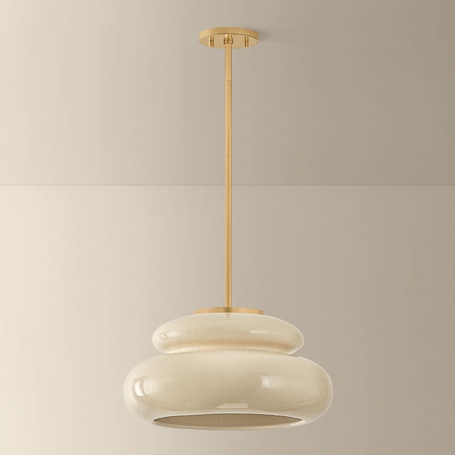 Mitzi Pia 16 in. 1 Light Pendant in Aged Brass and Ceramic Butter Crackle Finish For Sale - Image 9 of 14