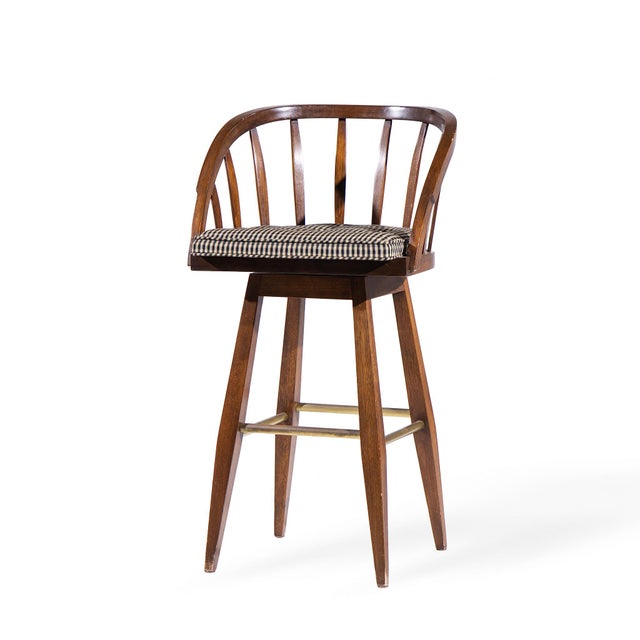 Edward Wormley for Dunbar Mid Century Mahogany and Brass Barstools - Set of 3 For Sale In Chicago - Image 6 of 11