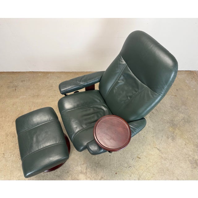 Wood Vintage Leather Ekornes “Consul” Stressless Lounge Chair Recliner in Hunter Green For Sale - Image 7 of 12