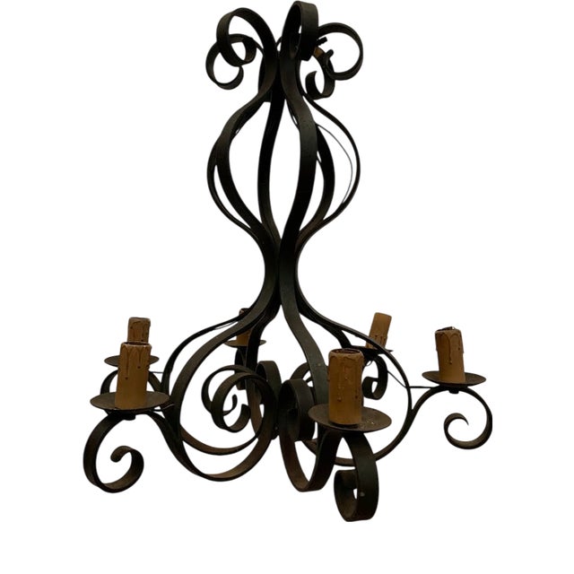 Louis XV Style Wrought Iron 6-Light Chandelier, 20th Century For Sale