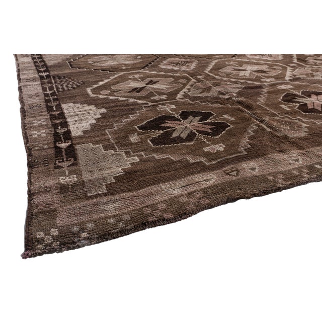 Vintage Circa 1940 Brown Turkish Oushak Hand Knotted Wool Rug 7ft 10in X 12ft 6in For Sale - Image 10 of 14