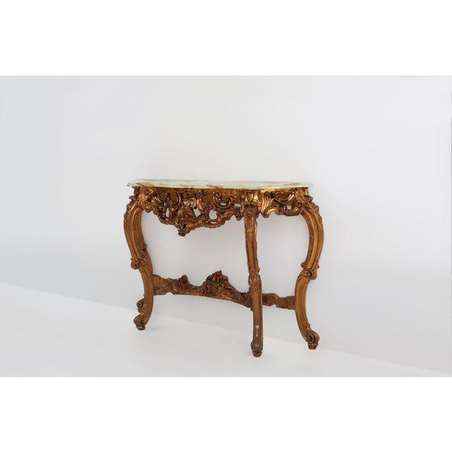 Mid-Century Modern Louis XV Style Console with Marble Top, France, 1970s For Sale - Image 3 of 17