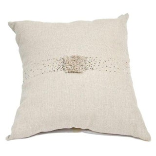 Linen Pillow in Beige with Beaded Center For Sale