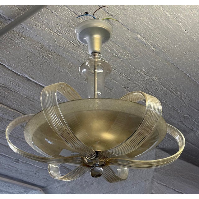Art Deco Glass Chandelier attributed to Kamenický Šenov, 1930s For Sale - Image 3 of 7