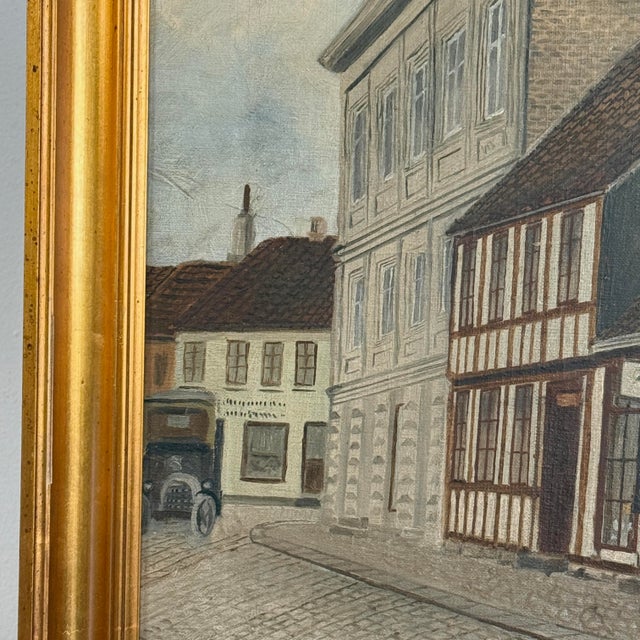 Antique Danish Folk Art Cityscape Study of a Street, Signed For Sale - Image 4 of 6