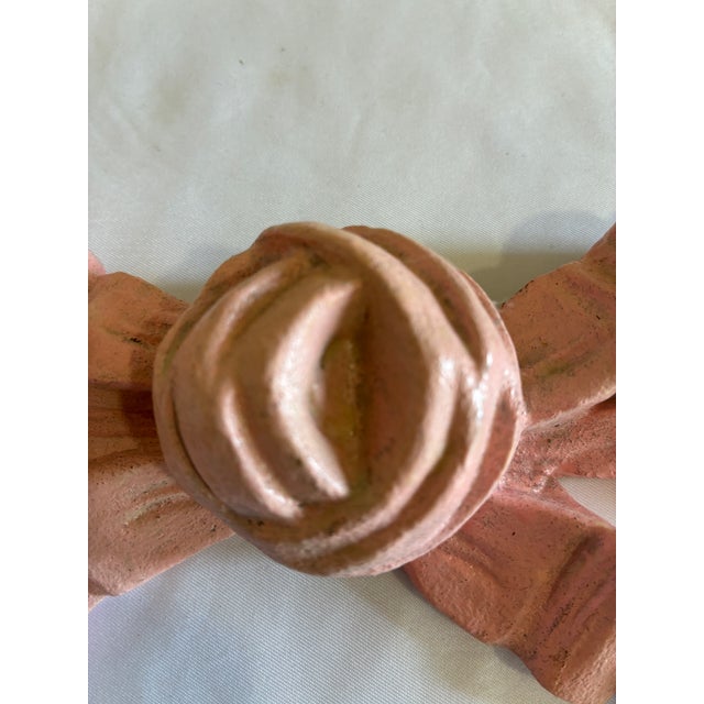 Mid-Century Modern Vintage Pink Carved Wooden Bow Wall Hanging For Sale - Image 3 of 10