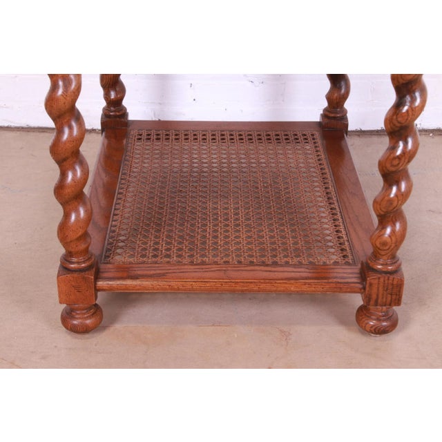 Brown 1970s Baker Furniture English Barley Twist Oak, Burl - and Cane Tea Table For Sale - Image 8 of 13