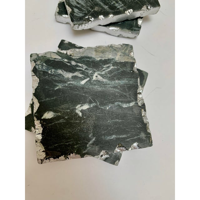 1990s Rugged Set of Black Marbled Square Coaster - Set of Four For Sale - Image 9 of 9