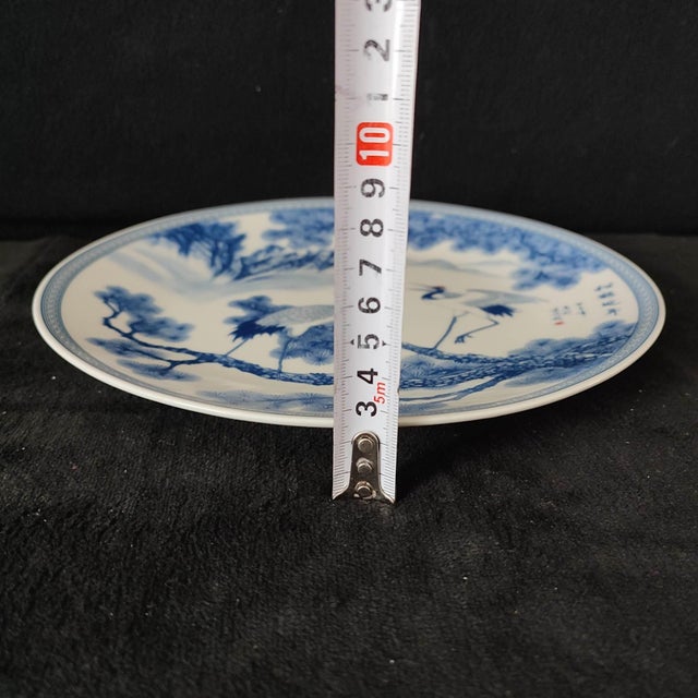 Chinese Ceramic Plate,Blue and White Porcelain Plate Hand Painted Pine and Crane Pattern For Sale - Image 10 of 11