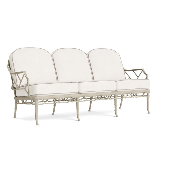 Brown Jordan Calcutta Sofa in Titanium with Sea Salt and Dune Welt Cushions For Sale