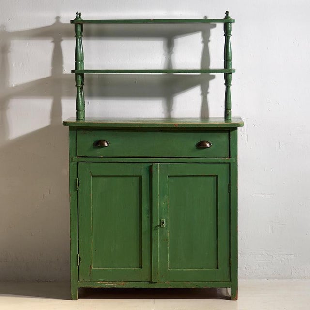 Wood Antique Emerald Green Kitchen Cabinet, 1920s For Sale - Image 7 of 18