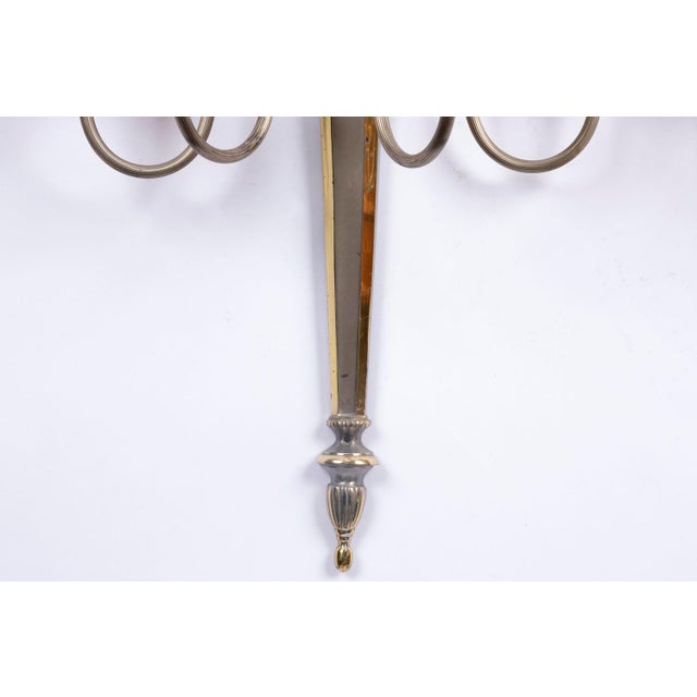 Directoire Style Gilt & Silver Brass Wall Sconces, 1970s, Set of 2 For Sale - Image 4 of 12