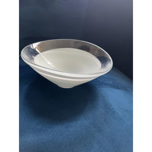 Modern Salviati for Tiffany & Co. Heavy Modern Opaline & Clear Art Glass Bowl - 8.25" For Sale - Image 3 of 6