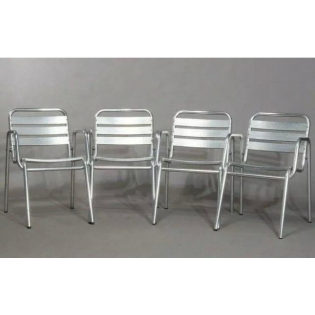 Vintage Set of 4 Mid Century Modern Stacking Aluminum Chairs For Sale - Image 11 of 11