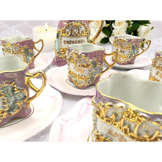 Baroque Porcelain Coffee Service with Gold and Pink Decorations, Set of 13 For Sale - Image 13 of 14