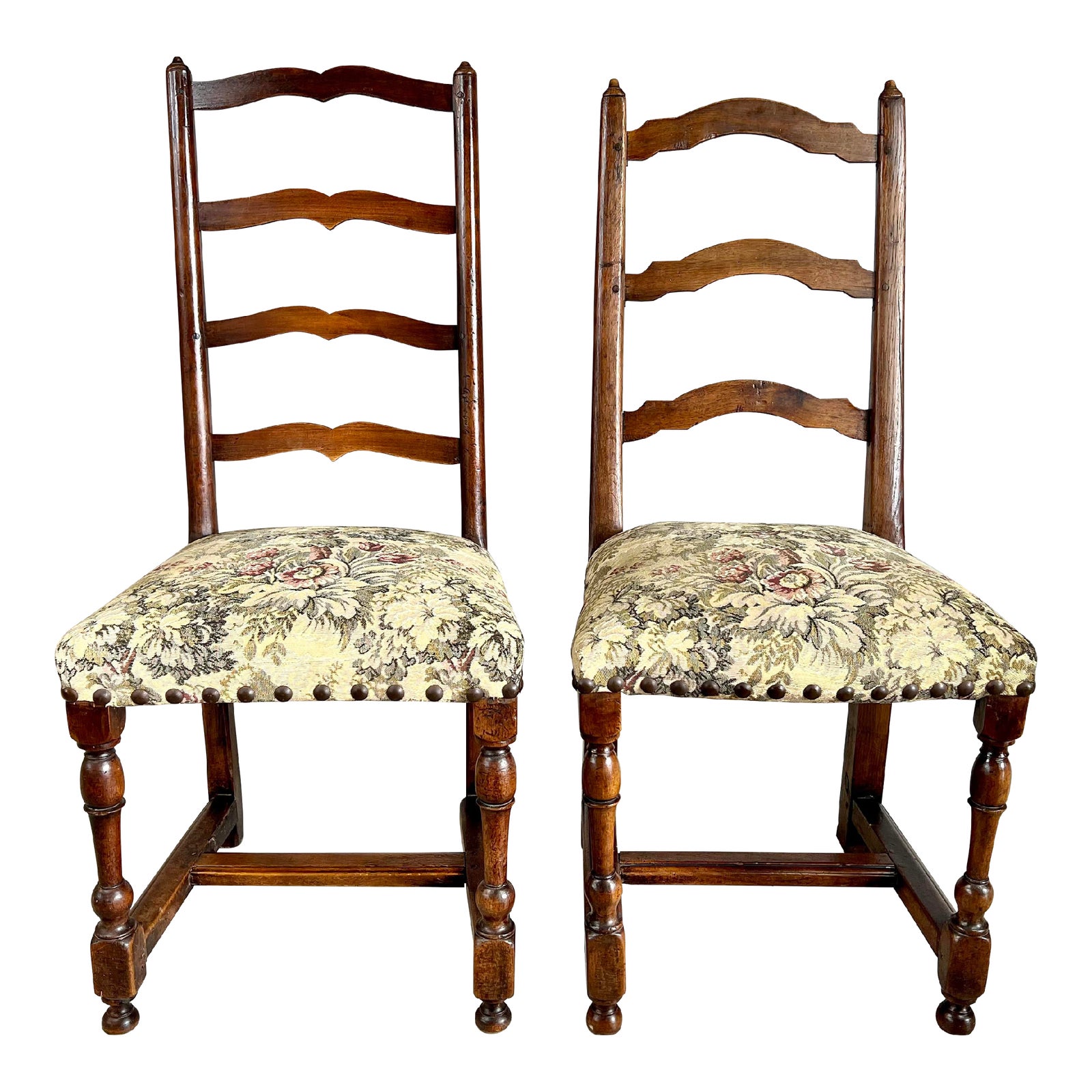 Antique His and Hers Louis XIII Style Ladder Back Chairs a Pair