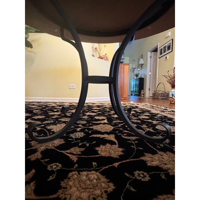 Tan Arhaus Italian Travertine Mosaic Dining Table, 54" Round, Wrought Iron Base For Sale - Image 8 of 8