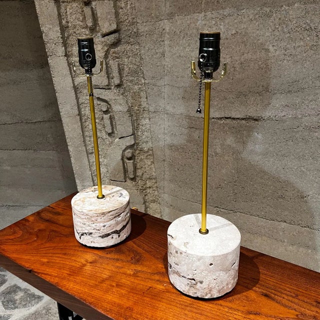New Limited-Edition Pair of Vintage Travertine Polished Table Lamps For Sale - Image 12 of 12