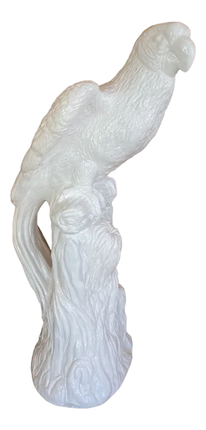 Vintage Tropical Concrete White Lacquered Parrot Bird Statue
