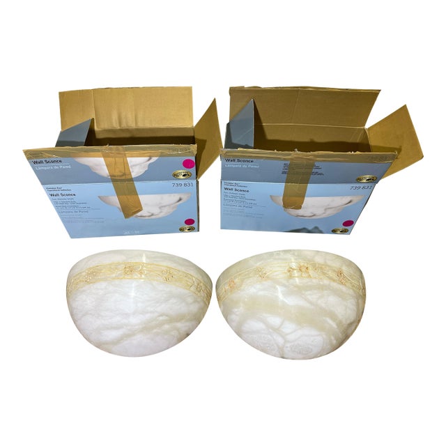 Antique Alabaster Deco Wall Sconces - a Pair For Sale