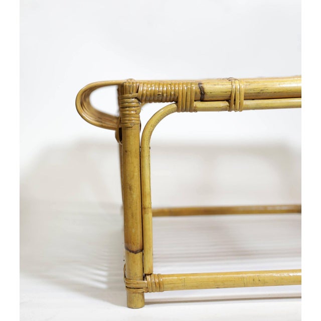 1970s Restored Skeleton Italian Pencil Reed Rattan Ottoman Footstool in the Style of Franco Albini For Sale - Image 9 of 9