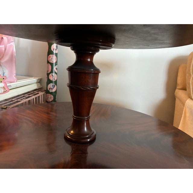 Circa 1930 or 40 solid mahogany wood drum side table! Beautiful detailed work.Tooled leather top Table had been maintained...