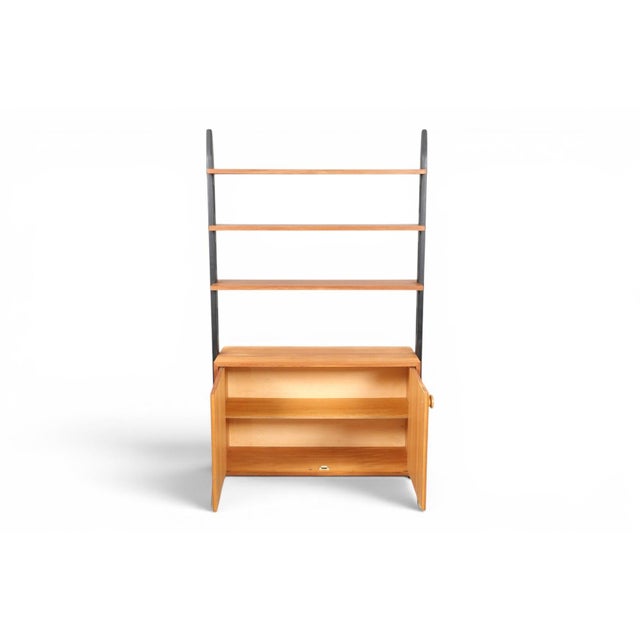 Mid-Century Modern 1950s Scandinavian Design Teak Bookcase With Black Lacquered Uprights For Sale - Image 3 of 5