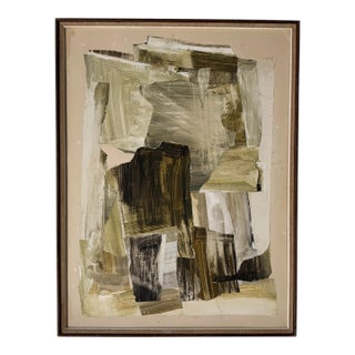 1963 Vintage Expressionist Abstract Mixed Media Painting by Louvin For Sale