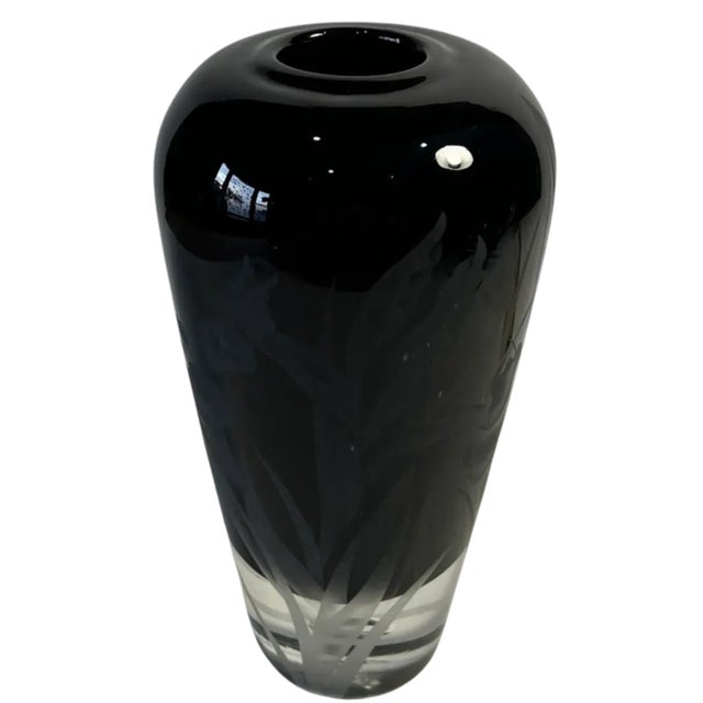Glass Carl Erickson Biomorphic Art Glass Bowl and Floral Black Sommerso Art Glass Vase Set of 2 For Sale - Image 7 of 14