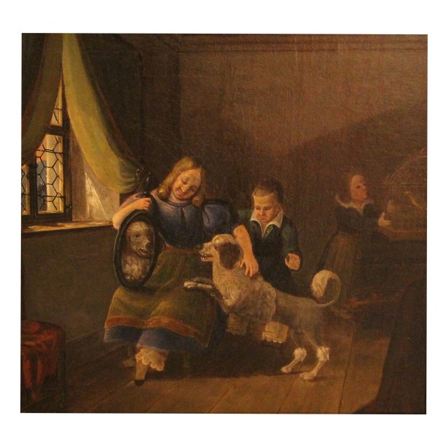 Dutch Family Scene, 17th Century, Oil Painting on Canvas, Framed For Sale