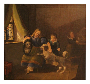 Dutch Family Scene, 17th Century, Oil Painting on Canvas, Framed