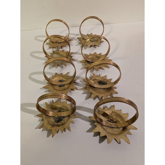 Vintage Brass Sun Face 8 Napkin Rings For Sale - Image 10 of 10