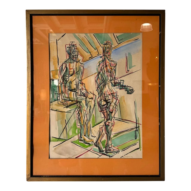 1966 Vintage Abstract Watercolor on Paper Painting, Framed For Sale