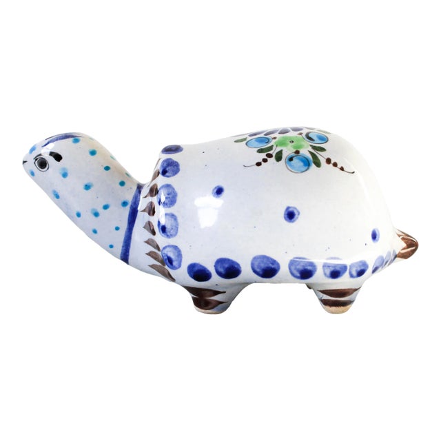 Vintage Hand Painted Mexican Pottery Turtle For Sale