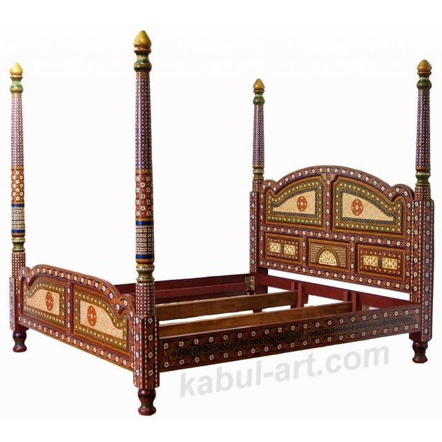 Brown Vintage Hand Paintet Canopy Bed Set, 1990s, Set of 3 For Sale - Image 8 of 18