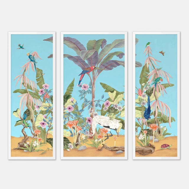 Palm Beach Paradise by Allison Cosmos, Set of 3, in White Framed Paper, Large Art Print For Sale - Image 9 of 9