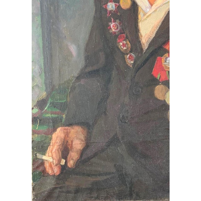 1980s Soviet Union Hero Portrait Oil Painting, Ukrainian Artist g.g. Sokolovsky 110-77 For Sale - Image 5 of 6
