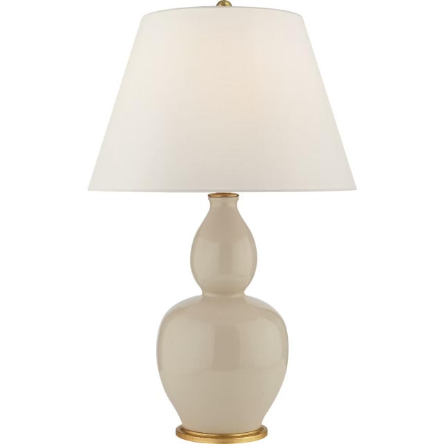Transitional Chapman & Myers by Visual Comfort Signature Yue Double Gourd Table Lamp in Coconut with Linen Shade For Sale - Image 3 of 3