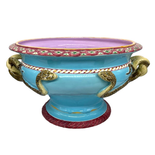 A Minton Majolica Turquoise Ground Snake-Handled Jardinière, Dated 1858 For Sale - Image 13 of 13
