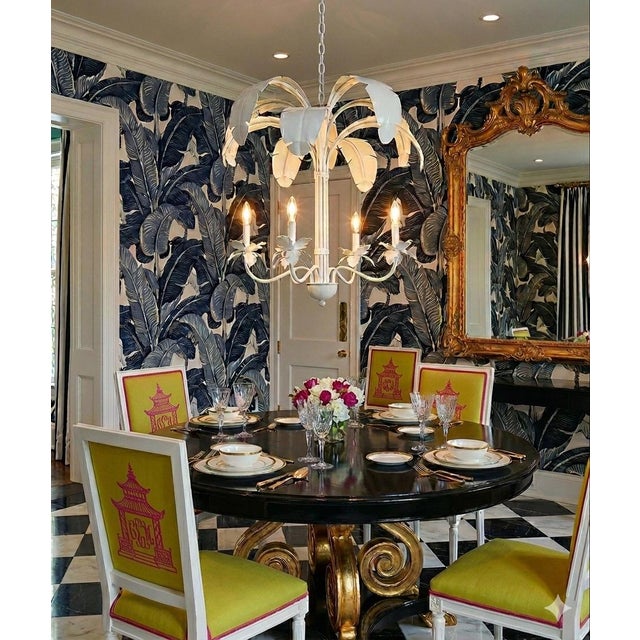 Presenting a Turtle and Crane Curated find: a stunning vintage tole chandelier, newly painted in a crisp, high-gloss...